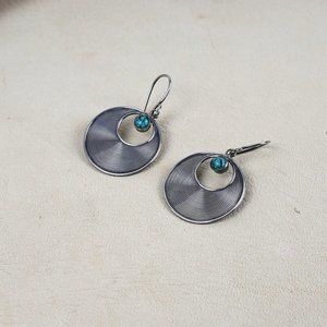 Sterling Silver & Turquoise Disk Vintage Earrings